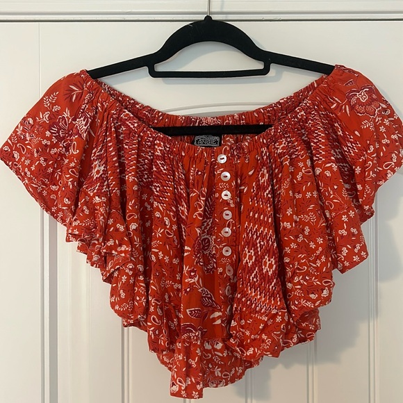 Angie Tops - Angie red/orange ruffle crop top. Size M